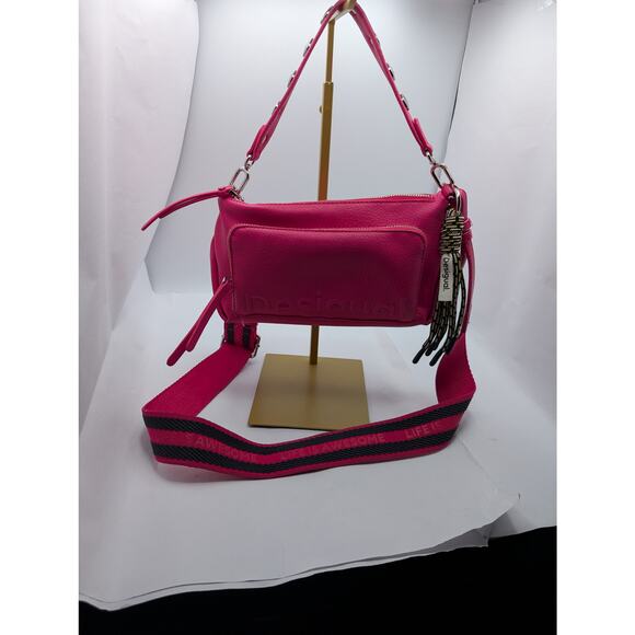 Desigual Handbags - Desigual Pink Faux Leather Crossbody Shoulder Bag with Tassel Charm & Studs